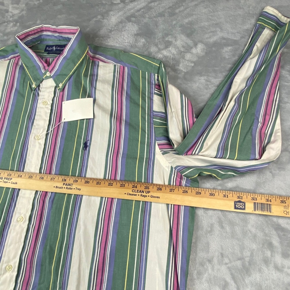 Ralph Lauren Mens XXL Striped Button Down Shirt Green Purple Pink Cotton NWT - Picture 4 of 7